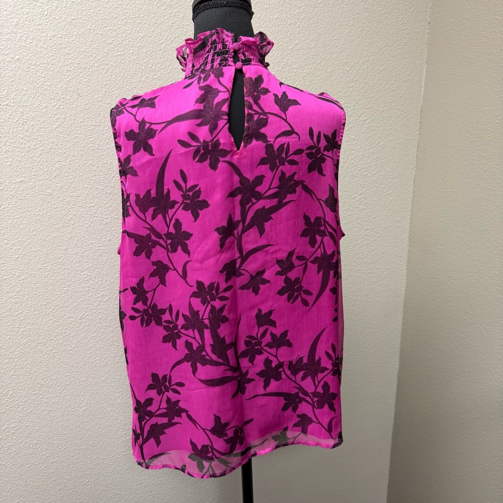 Vince Camuto Pink Floral Mock Neck Sleeveless Blouse Elegant Career Top L - Picture 5 of 10